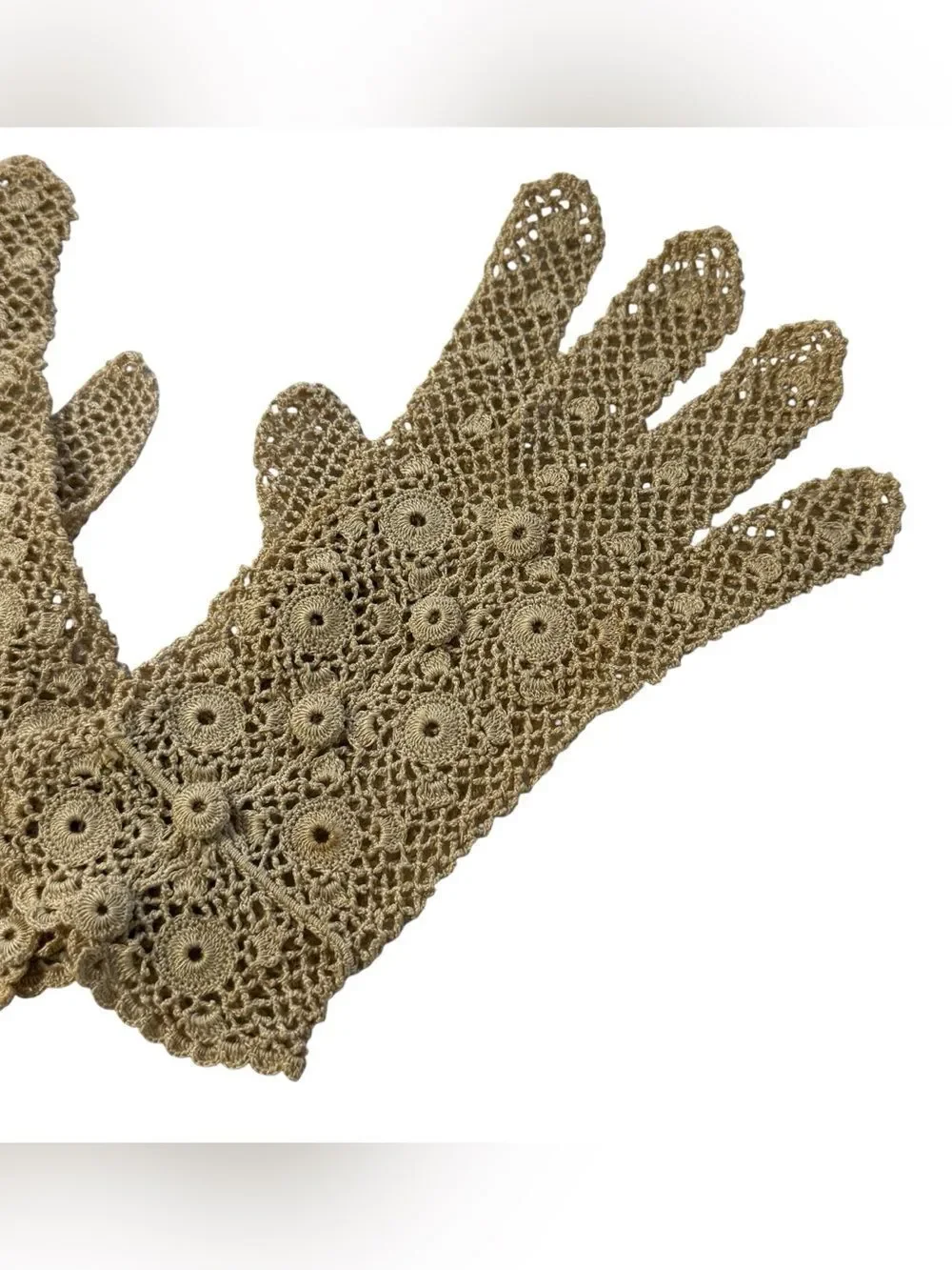 Vintage Crochet Lace Gloves 1940s-1960s Beige Color